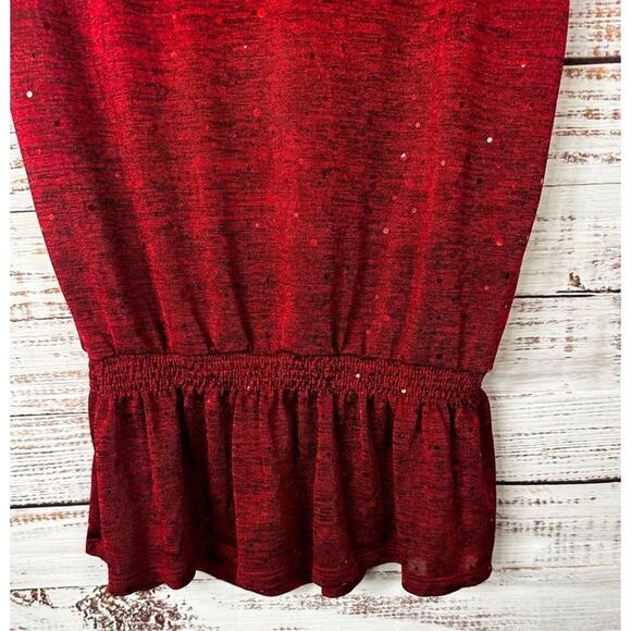 Halo Women's Polyester Spandex Sparkle Sequin Accent Pullover Top Red Medium - Picture 10 of 10
